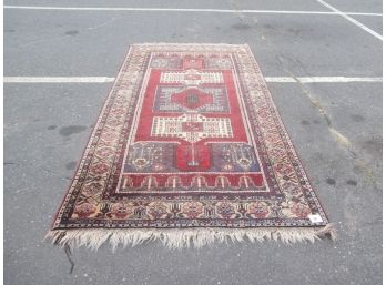 Hand Made Rug With Repeating Abstract Floral Design