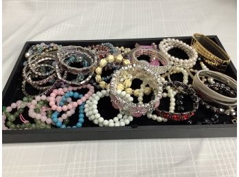 Large Lot Of Stretch Bracelets: Beads, Stones And Plain Bracelets