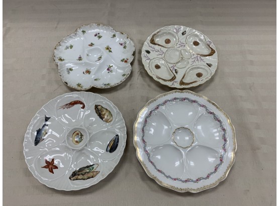 4 Antique Oyster Plates Some Are Signed