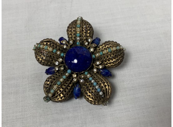 Vendome Designer Pin With A Lapis And Turquoise.