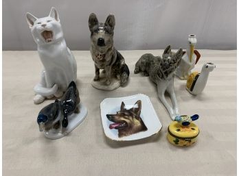 8 Pieces Porcelain Animal Lot With A Royal Copenhagen Cat