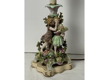 Porcelain Figural Lamp With Garden Scene