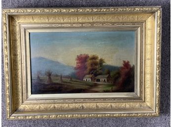 Victorian Paiinting Of A Farm Scene With A Gold Gilded Frame