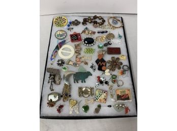 Costume Jewelry Grouping With Pins And Earrings Many Vintage Pieces