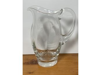 Signed 9” Clear Pitcher With Applied Handle