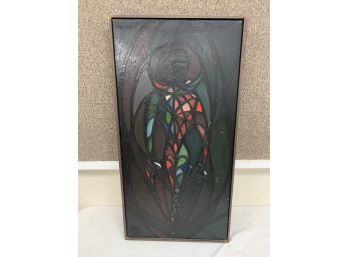 Wood Signed Abstract Figural Oil On Canvas Painting
