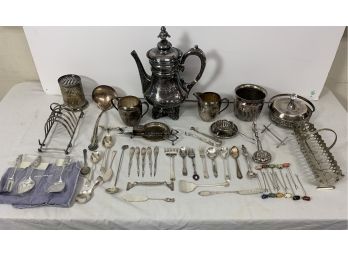 Large Grouping Of Silver-plate Including Teapot And Flatware