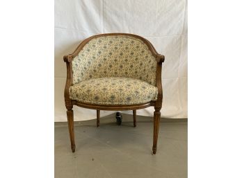 French Style Club Chair With A Blue And White Fabric