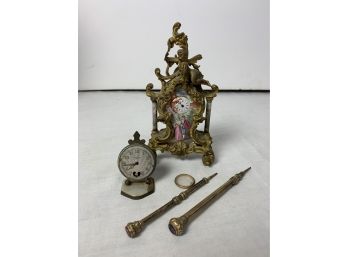 Brass Victorian Style Desk Clock And 2 Gold Filled Pencils