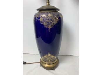 Cobalt Blue Gold Decorated Porcelain Lamp