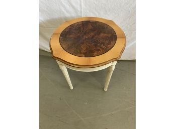 White Side Table With Maple And Burled Centers
