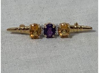 14Kt Citrine And Amethyst Pin