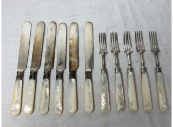 11 Pieces Of Mother Of Pearl Handled Silver-plate Flatware