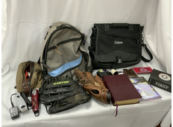 Nike Backpack With Sports Accessories, Black Computer Bag And A Wallet, With Poster