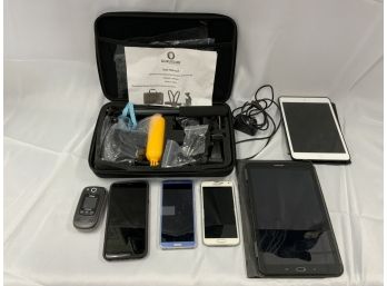 Camera Accessories In Black Case, 4 Phones And 2 Tablets Including A Ipad