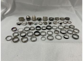50 Assorted Costume Jewelry Rings Including Stainless Steel, Tungsten And Others.