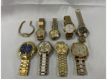 9 Assorted Gold Tone Watches