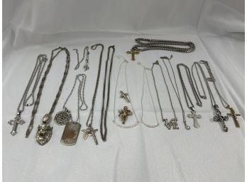14 Silver Color Necklaces With Pendants