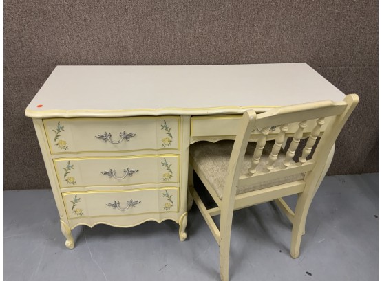 Dixie French Provincial Floral Decorated Desk And Chair