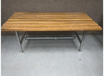 Mid Century Chrome Based Slat Wood Bench