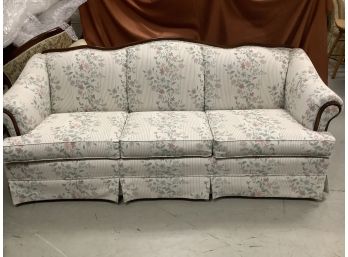 Broyhill Floral Striped Sofa With Wood Accents