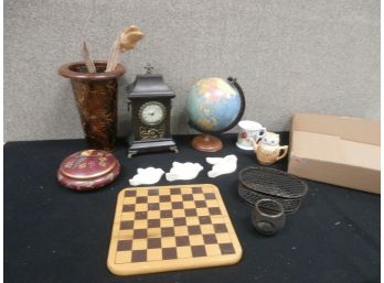 Mixed Lot Including A Small Globe, Quartz Clock, A Wooden Game Board And More