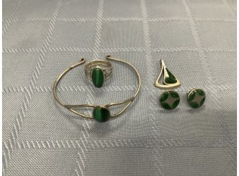 Sterling Silver And Malachite 5 Piece Set 16.7 Grams