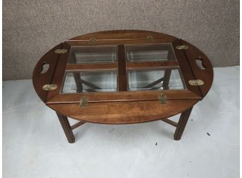 Cherry Glass Top Coffee Table With A Tray Style Top
