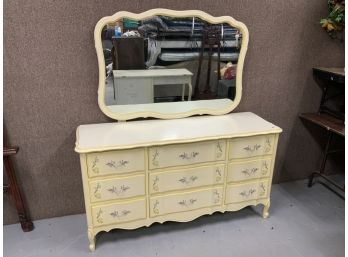 Dixie 9 Drawer French Provincial Floral Decorated Dresser And Mirror