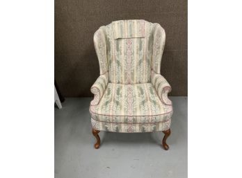 Striped Wing Chair With Pink Accents