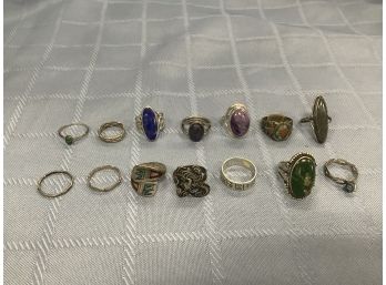 14 Sterling Silver Rings Including Some Gemstone 52.8 Grams