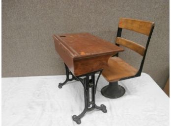 Student Desk With Inkwell And Chair