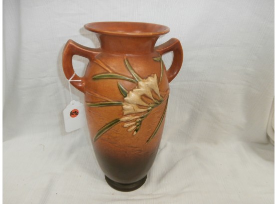 Roseville Pottery Large Freesia Vase, Signed Roseville USA 128-15