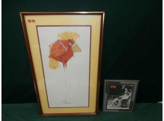 Framed And Double Matted Limited Edition 136 Of 200 Signed Illegibly Of A Bird And An Art Deco Framed Photo