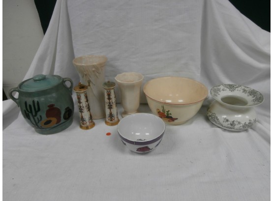 Pottery And Porcelain Including Lenox Peppermill Grinder Abd Salt Shaker, Covered Double Handled Jar And More