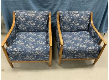 Pair Of Mid Century Arm Chairs With Floral Upholstery
