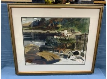 Zygmund Jankowski Signed Large Water Color Of A New England Harbor