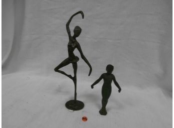2 Piece Lot Consisting Of A Bronze Ballerina, And A Cast Unsigned Art Deco Frankart Style Lady (lamp Mount)