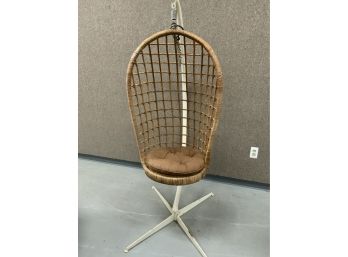 Vintage Rattan Hanging Egg Chair With Original White Base