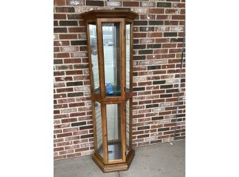 Tall Curio Cabinet With Mirrored Back And Glass Shelves