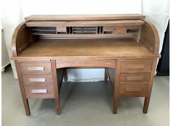C-roll Oak Double Bank Desk
