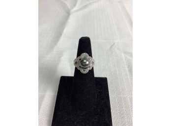 14K Diamond And Pearl Ring With Filigree Detail 9.1 Grams