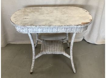 Antique White Wicker Oval Stand Lloyd