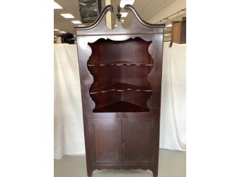 Chippendale Style Custom Mahogany Corner Cabinet With Cut Out Shelves