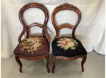 Two Antique Victorian Balloon Back Side Chairs With Needle Point Seats