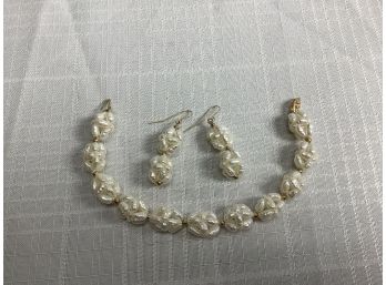 14K Pearl Matching Bracelet And Earrings