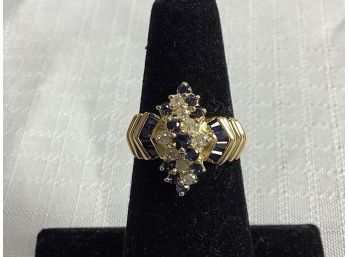 14K Diamond And Sapphire Cocktail Ring 5.4 Grams