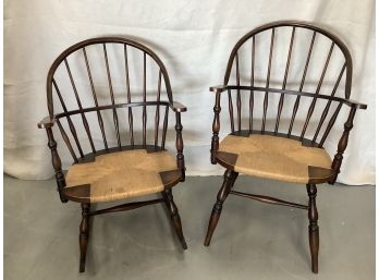 Matched Of  Bowed Back Windsor Chair And Rocker With Rush Seat