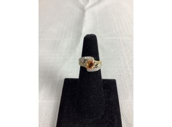 14K Diamond With An Orange Stone And Filigree Detail 4.4 Grams