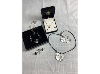 Fashion Jewelry Set Marked .925 Including A Ring, Earrings, Necklaces.  The “Onyx” Set Is Not Marked